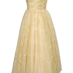 Madame Gold Metallic Lace Tulle Midi Gown - Image 3