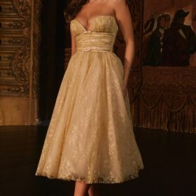 Madame Gold Metallic Lace Tulle Midi Gown - Image 6