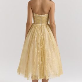 Madame Gold Metallic Lace Tulle Midi Gown - Image 10