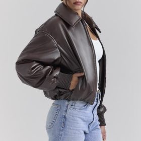 Sante Dark Brown Vegan Leather Bomber Jacket