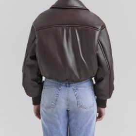 Sante Dark Brown Vegan Leather Bomber Jacket - Image 3