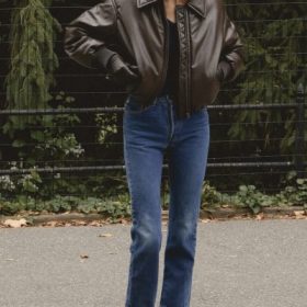Sante Dark Brown Vegan Leather Bomber Jacket - Image 6