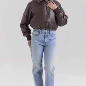 Sante Dark Brown Vegan Leather Bomber Jacket - Image 7