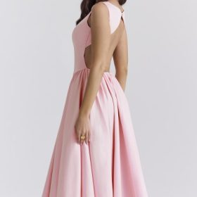 Cindy Ballerina Pink Twill Midi Sundress - Image 5