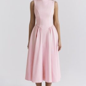Cindy Ballerina Pink Twill Midi Sundress - Image 7