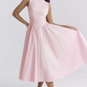 Cindy Ballerina Pink Twill Midi Sundress - Image 8