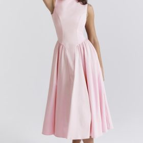 Cindy Ballerina Pink Twill Midi Sundress - Image 9