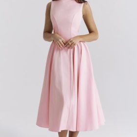 Cindy Ballerina Pink Twill Midi Sundress - Image 10