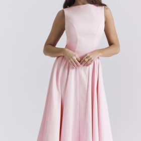 Cindy Ballerina Pink Twill Midi Sundress - Image 11