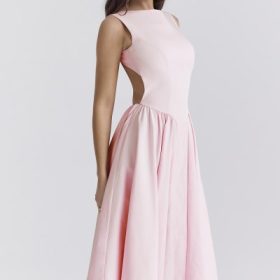 Cindy Ballerina Pink Twill Midi Sundress - Image 12