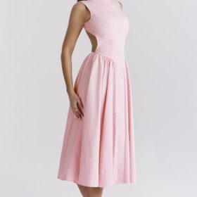 Cindy Ballerina Pink Twill Midi Sundress - Image 13