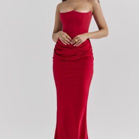 Persephone Scarlet Strapless Corset Maxi Dress - Image 9