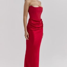 Persephone Scarlet Strapless Corset Maxi Dress - Image 10