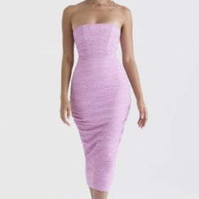 Tana Pink Strapless Corset Midi Dress - Image 5