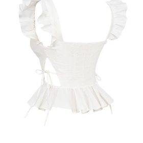Lilibet White Embroidered Cotton Peplum Corset Top - Image 3