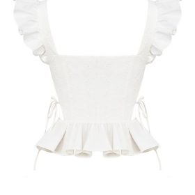 Lilibet White Embroidered Cotton Peplum Corset Top - Image 4
