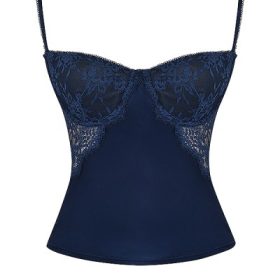 Cecilie Navy Satin & Lace Cami Top - Image 2