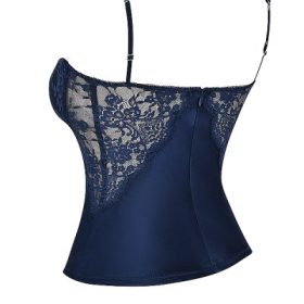 Cecilie Navy Satin & Lace Cami Top - Image 3
