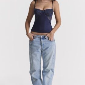 Cecilie Navy Satin & Lace Cami Top - Image 7