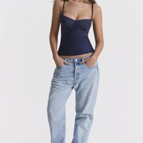 Cecilie Navy Satin & Lace Cami Top - Image 8