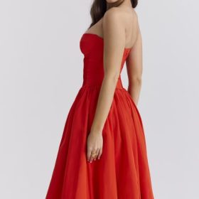 Elizabeth Italian Tomato Strapless Midi Sundress - Image 11