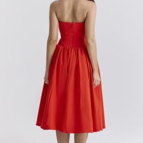 Elizabeth Italian Tomato Strapless Midi Sundress - Image 12
