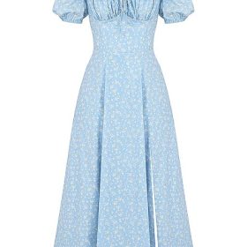 Tallulah Blue Ivory Floral Puff Sleeve Midi Dress - Image 2