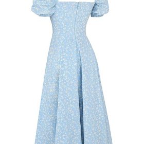 Tallulah Blue Ivory Floral Puff Sleeve Midi Dress - Image 3