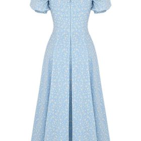 Tallulah Blue Ivory Floral Puff Sleeve Midi Dress - Image 4