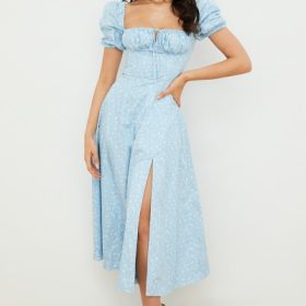 Tallulah Blue Ivory Floral Puff Sleeve Midi Dress - Image 5