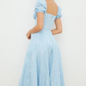 Tallulah Blue Ivory Floral Puff Sleeve Midi Dress - Image 12