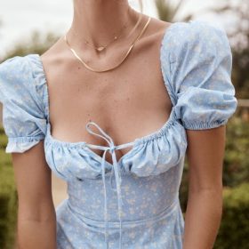 Tallulah Blue Ivory Floral Puff Sleeve Midi Dress - Image 15