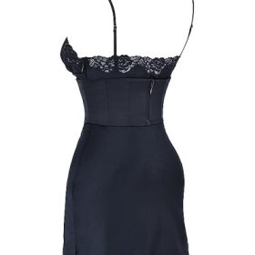 Soraya Navy Satin Slip Dress - Image 3