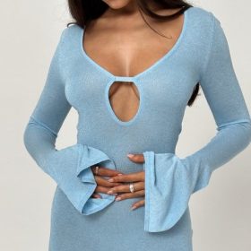 Noya Ocean Blue Knit Mini Dress - Image 6