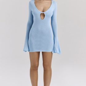 Noya Ocean Blue Knit Mini Dress - Image 7