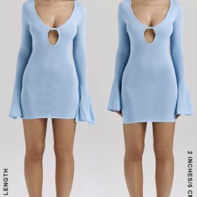Noya Ocean Blue Knit Mini Dress - Image 11