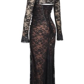 Artemis Black Lace Maxi Dress - Image 3