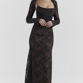 Artemis Black Lace Maxi Dress - Image 5