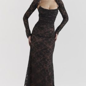 Artemis Black Lace Maxi Dress - Image 8