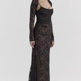 Artemis Black Lace Maxi Dress - Image 9