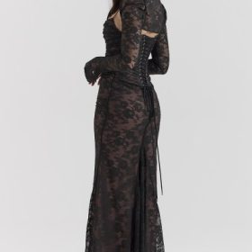Artemis Black Lace Maxi Dress - Image 10