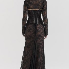 Artemis Black Lace Maxi Dress - Image 11