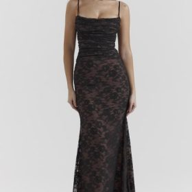 Artemis Black Lace Maxi Dress - Image 12