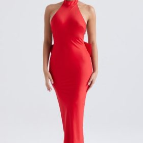 Ilaria Red Bow Halter Dress - Image 7
