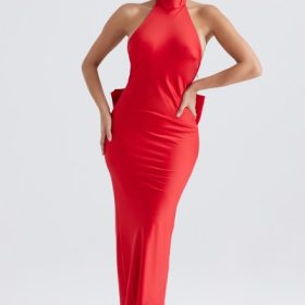 Ilaria Red Bow Halter Dress - Image 8