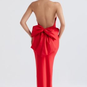 Ilaria Red Bow Halter Dress - Image 11