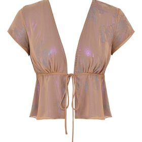 Maia Shimmer Cafe Au Lait Tie Front Top - Image 2