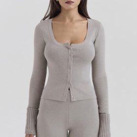 Aspen Grey Cashmere Ribbed Cuff Jacket - Image 5