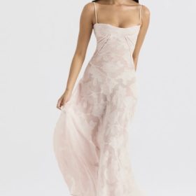 Seren Soft Pink Floral Lace Back Maxi Dress - Image 5