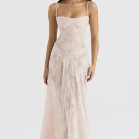 Seren Soft Pink Floral Lace Back Maxi Dress - Image 7